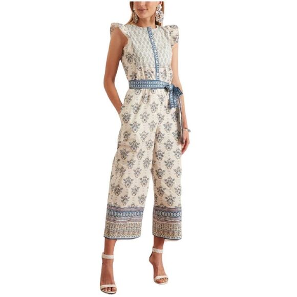 Gal Meets Glam Collection Eden Jumpsuit Women’s Blue Combo Sleeveless Size 16 - Picture 1 of 11
